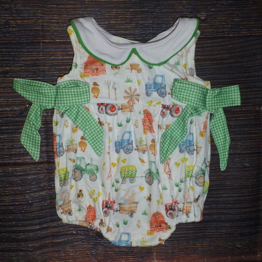 Boutique Farm Tractor Baby Girls Bodysuit Romper Jumpsuit